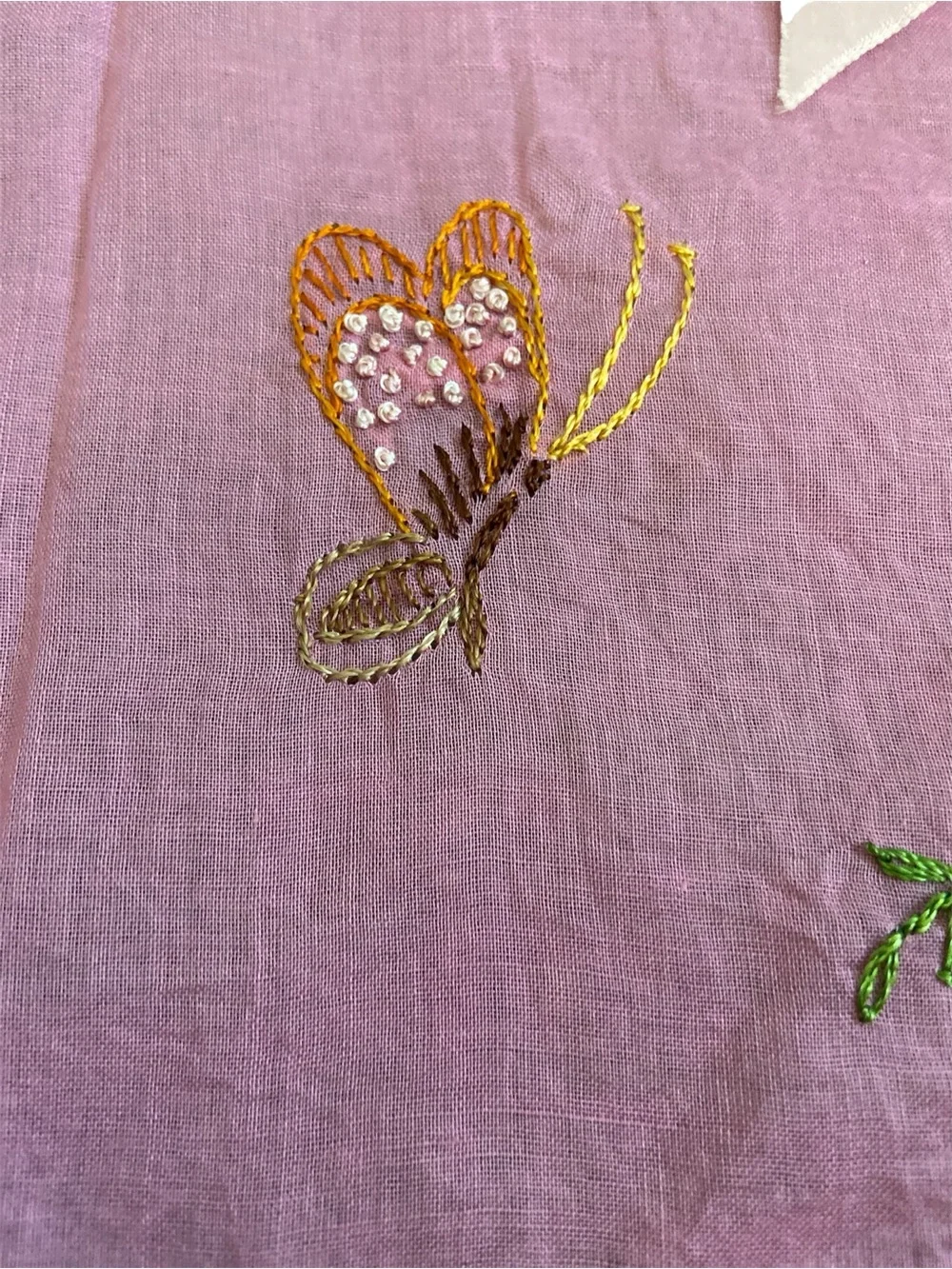 Vintage Sheer Pink Embroidered Half Apron with Lace Trim and Pink Satin Ties